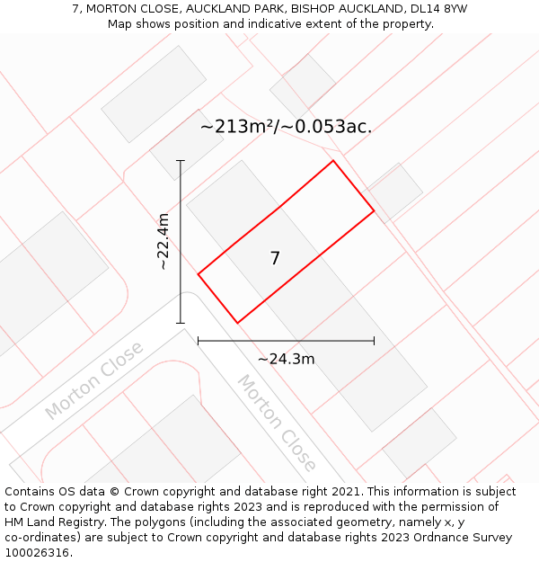 7, MORTON CLOSE, AUCKLAND PARK, BISHOP AUCKLAND, DL14 8YW: Plot and title map