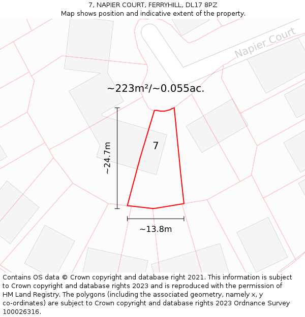 7, NAPIER COURT, FERRYHILL, DL17 8PZ: Plot and title map