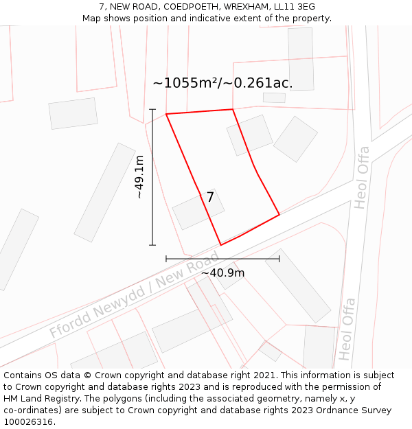 7, NEW ROAD, COEDPOETH, WREXHAM, LL11 3EG: Plot and title map