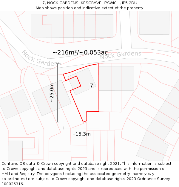 7, NOCK GARDENS, KESGRAVE, IPSWICH, IP5 2DU: Plot and title map