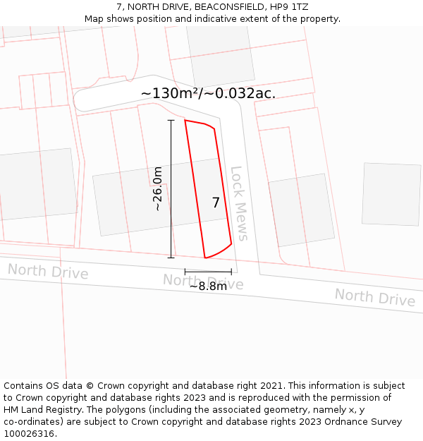 7, NORTH DRIVE, BEACONSFIELD, HP9 1TZ: Plot and title map