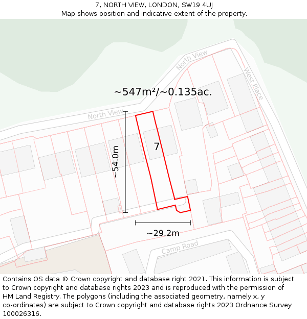 7, NORTH VIEW, LONDON, SW19 4UJ: Plot and title map