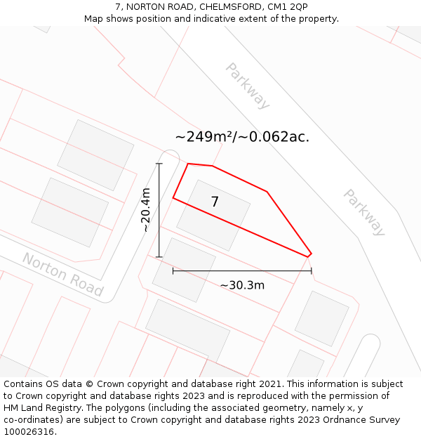 7, NORTON ROAD, CHELMSFORD, CM1 2QP: Plot and title map