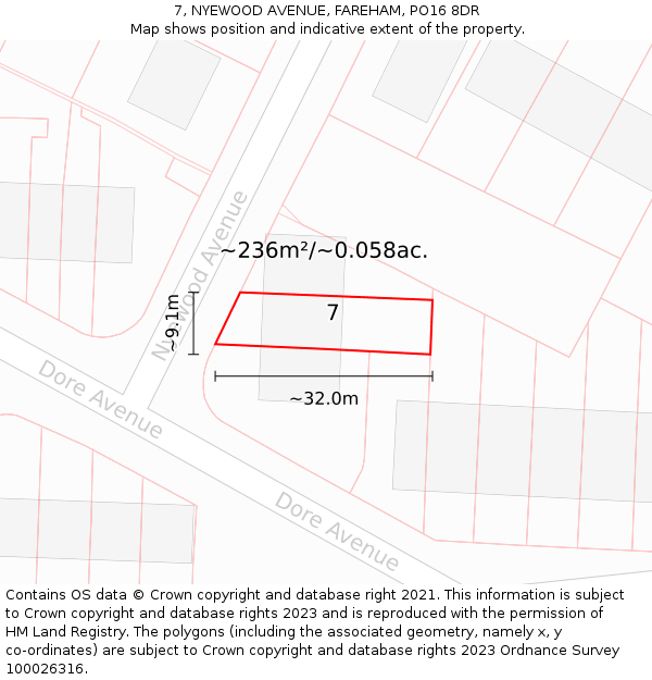 7, NYEWOOD AVENUE, FAREHAM, PO16 8DR: Plot and title map