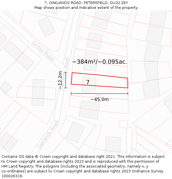 7, OAKLANDS ROAD, PETERSFIELD, GU32 2EY: Plot and title map