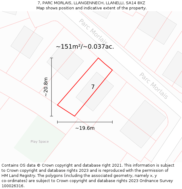 7, PARC MORLAIS, LLANGENNECH, LLANELLI, SA14 8XZ: Plot and title map