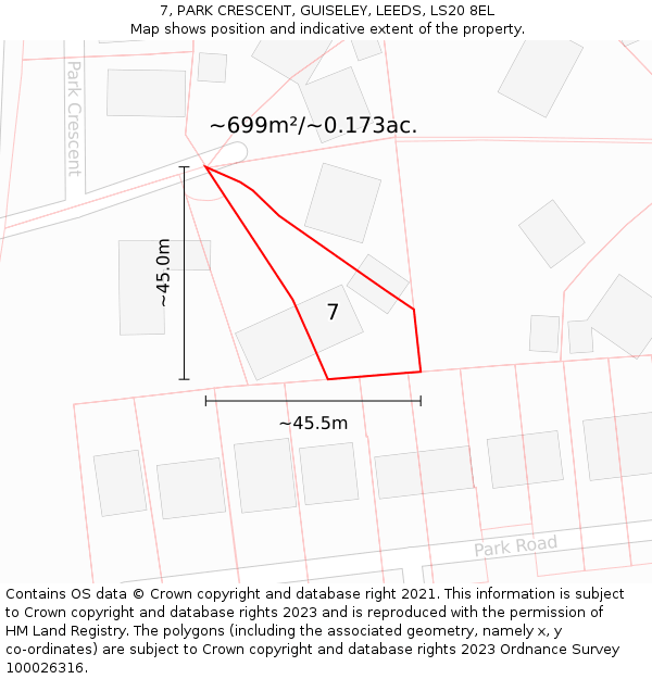 7, PARK CRESCENT, GUISELEY, LEEDS, LS20 8EL: Plot and title map