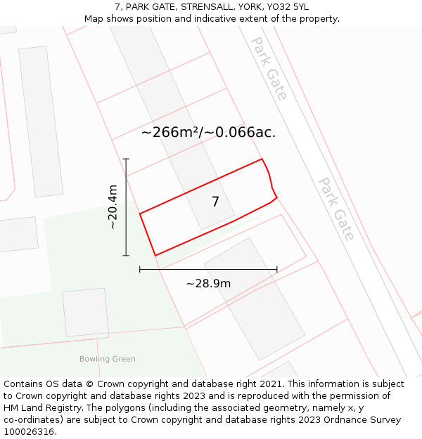 7, PARK GATE, STRENSALL, YORK, YO32 5YL: Plot and title map