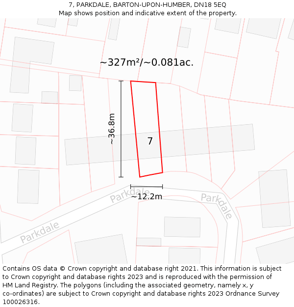 7, PARKDALE, BARTON-UPON-HUMBER, DN18 5EQ: Plot and title map