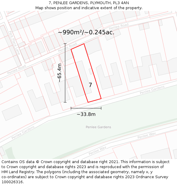 7, PENLEE GARDENS, PLYMOUTH, PL3 4AN: Plot and title map