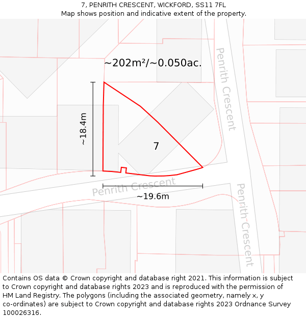 7, PENRITH CRESCENT, WICKFORD, SS11 7FL: Plot and title map