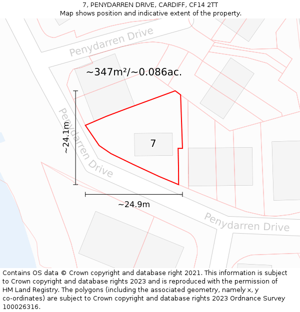 7, PENYDARREN DRIVE, CARDIFF, CF14 2TT: Plot and title map