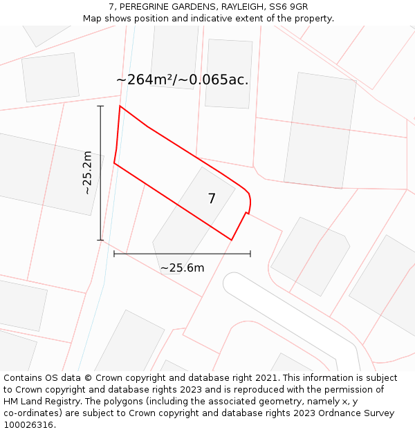 7, PEREGRINE GARDENS, RAYLEIGH, SS6 9GR: Plot and title map