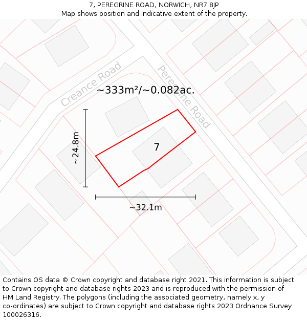 7, PEREGRINE ROAD, NORWICH, NR7 8JP: Plot and title map