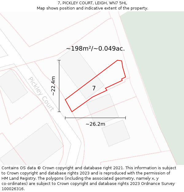 7, PICKLEY COURT, LEIGH, WN7 5HL: Plot and title map