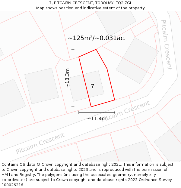 7, PITCAIRN CRESCENT, TORQUAY, TQ2 7GL: Plot and title map