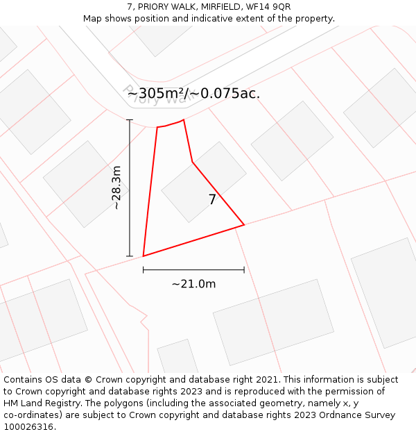 7, PRIORY WALK, MIRFIELD, WF14 9QR: Plot and title map