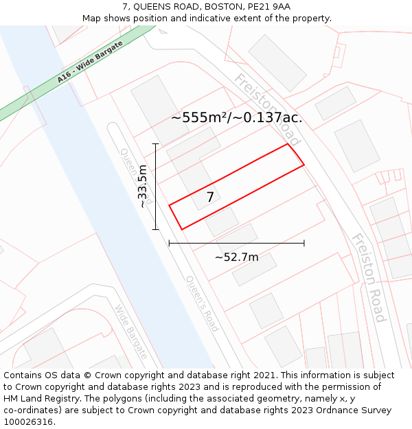 7, QUEENS ROAD, BOSTON, PE21 9AA: Plot and title map