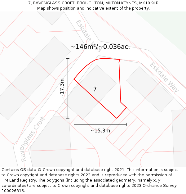 7, RAVENGLASS CROFT, BROUGHTON, MILTON KEYNES, MK10 9LP: Plot and title map