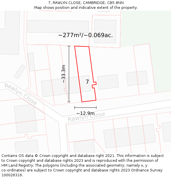 7, RAWLYN CLOSE, CAMBRIDGE, CB5 8NN: Plot and title map