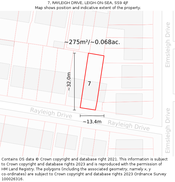 7, RAYLEIGH DRIVE, LEIGH-ON-SEA, SS9 4JF: Plot and title map