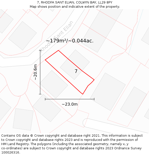 7, RHODFA SANT ELIAN, COLWYN BAY, LL29 8PY: Plot and title map