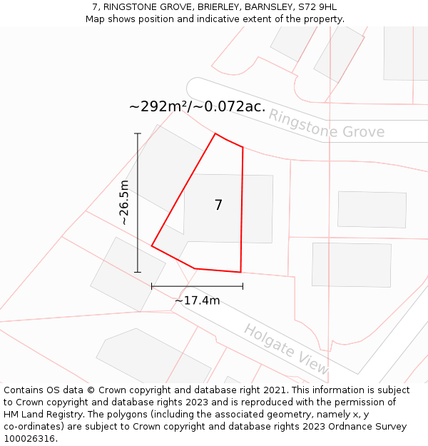 7, RINGSTONE GROVE, BRIERLEY, BARNSLEY, S72 9HL: Plot and title map