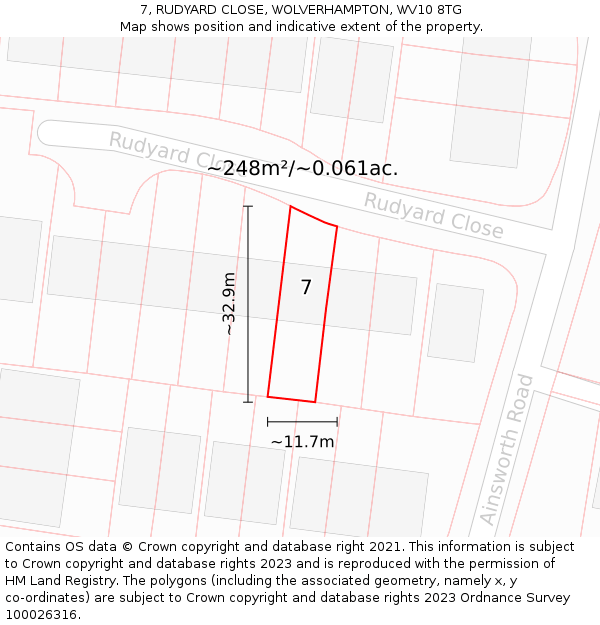 7, RUDYARD CLOSE, WOLVERHAMPTON, WV10 8TG: Plot and title map