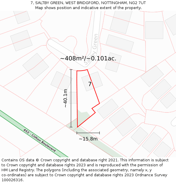 7, SALTBY GREEN, WEST BRIDGFORD, NOTTINGHAM, NG2 7UT: Plot and title map