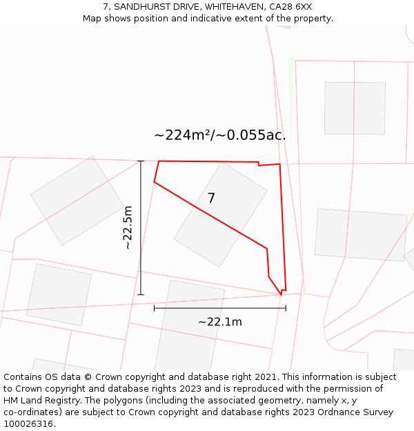 7, SANDHURST DRIVE, WHITEHAVEN, CA28 6XX: Plot and title map