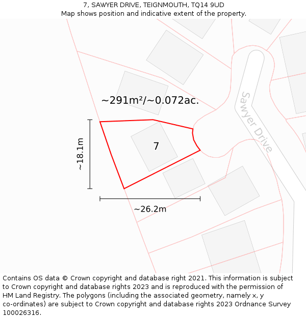 7, SAWYER DRIVE, TEIGNMOUTH, TQ14 9UD: Plot and title map