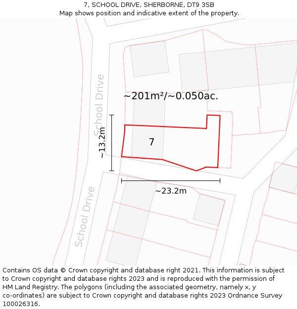 7, SCHOOL DRIVE, SHERBORNE, DT9 3SB: Plot and title map