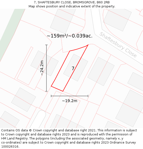 7, SHAFTESBURY CLOSE, BROMSGROVE, B60 2RB: Plot and title map