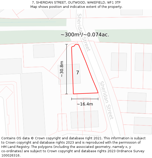 7, SHERIDAN STREET, OUTWOOD, WAKEFIELD, WF1 3TP: Plot and title map