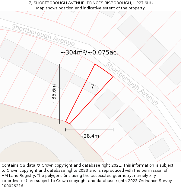 7, SHORTBOROUGH AVENUE, PRINCES RISBOROUGH, HP27 9HU: Plot and title map