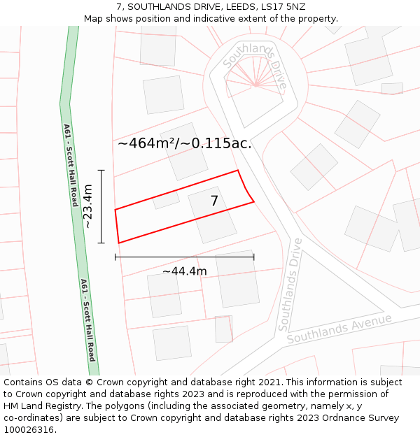 7, SOUTHLANDS DRIVE, LEEDS, LS17 5NZ: Plot and title map