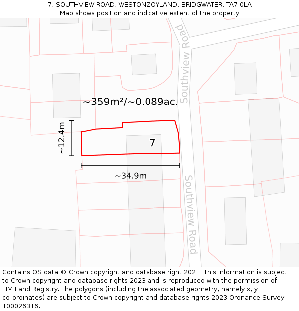 7, SOUTHVIEW ROAD, WESTONZOYLAND, BRIDGWATER, TA7 0LA: Plot and title map