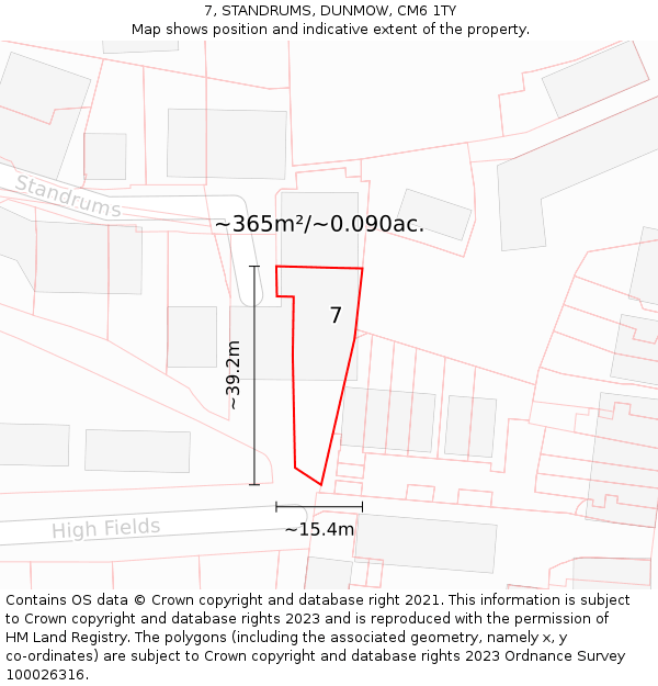 7, STANDRUMS, DUNMOW, CM6 1TY: Plot and title map