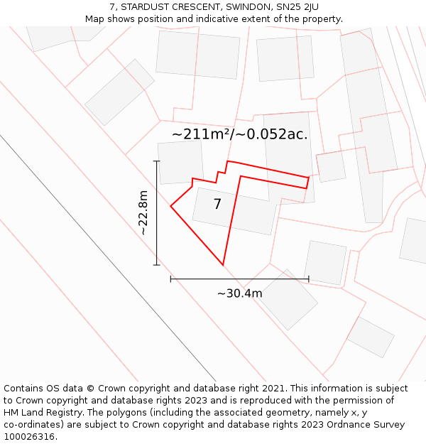 7, STARDUST CRESCENT, SWINDON, SN25 2JU: Plot and title map