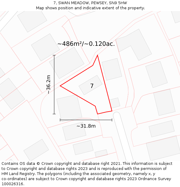 7, SWAN MEADOW, PEWSEY, SN9 5HW: Plot and title map