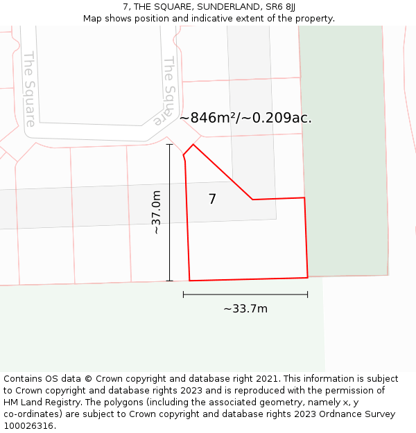 7, THE SQUARE, SUNDERLAND, SR6 8JJ: Plot and title map