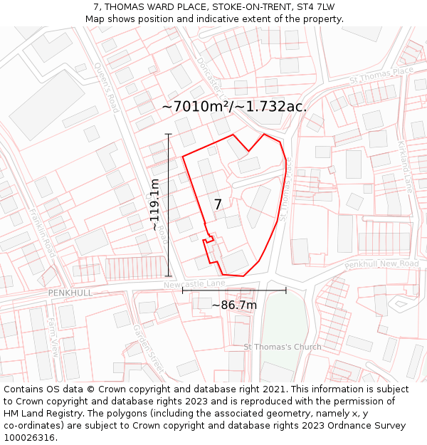 7, THOMAS WARD PLACE, STOKE-ON-TRENT, ST4 7LW: Plot and title map