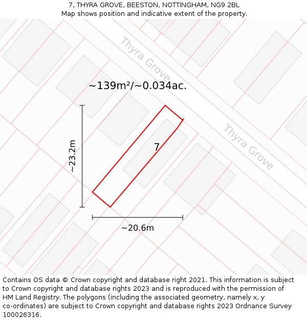 7, THYRA GROVE, BEESTON, NOTTINGHAM, NG9 2BL: Plot and title map