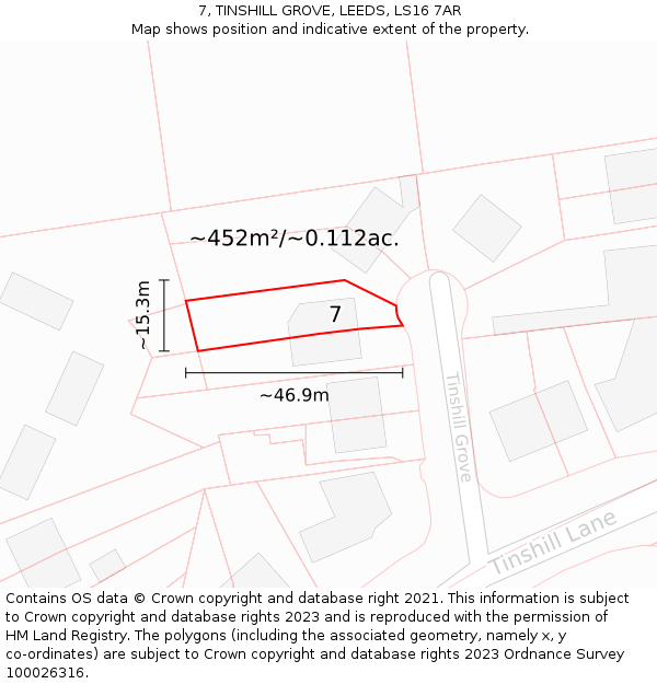 7, TINSHILL GROVE, LEEDS, LS16 7AR: Plot and title map