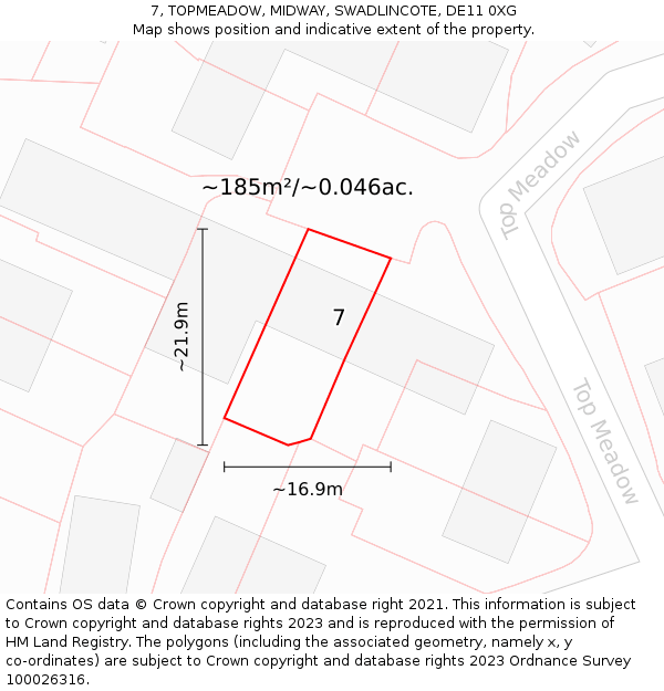 7, TOPMEADOW, MIDWAY, SWADLINCOTE, DE11 0XG: Plot and title map