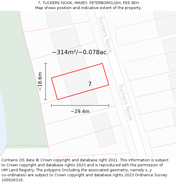 7, TUCKERS NOOK, MAXEY, PETERBOROUGH, PE6 9EH: Plot and title map