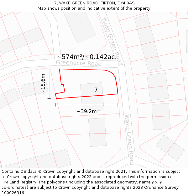 7, WAKE GREEN ROAD, TIPTON, DY4 0AS: Plot and title map