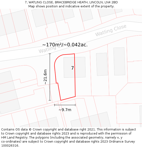 7, WATLING CLOSE, BRACEBRIDGE HEATH, LINCOLN, LN4 2BD: Plot and title map