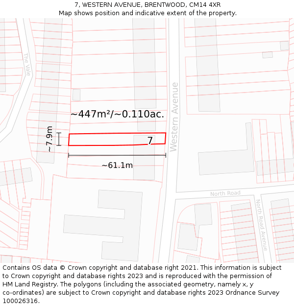 7, WESTERN AVENUE, BRENTWOOD, CM14 4XR: Plot and title map