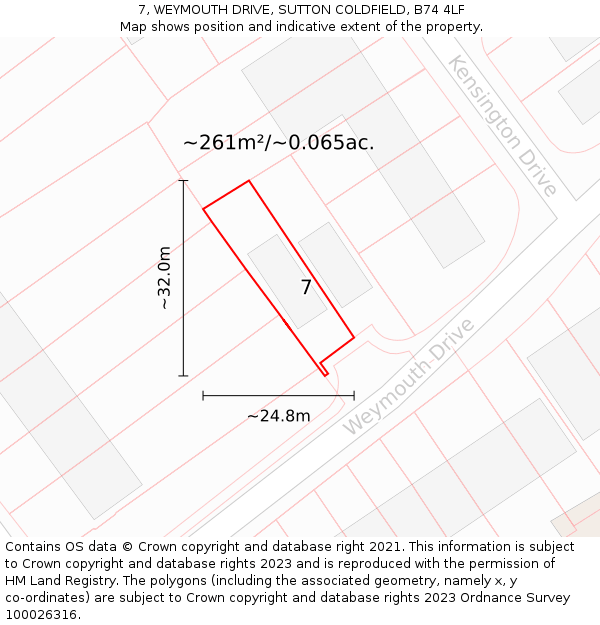 7, WEYMOUTH DRIVE, SUTTON COLDFIELD, B74 4LF: Plot and title map